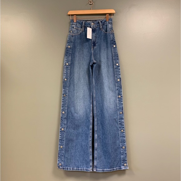 NWT Social Tourist Highest Rise Side Snap Extreme Baggy Jeans Medium Wash Denim - Picture 7 of 16